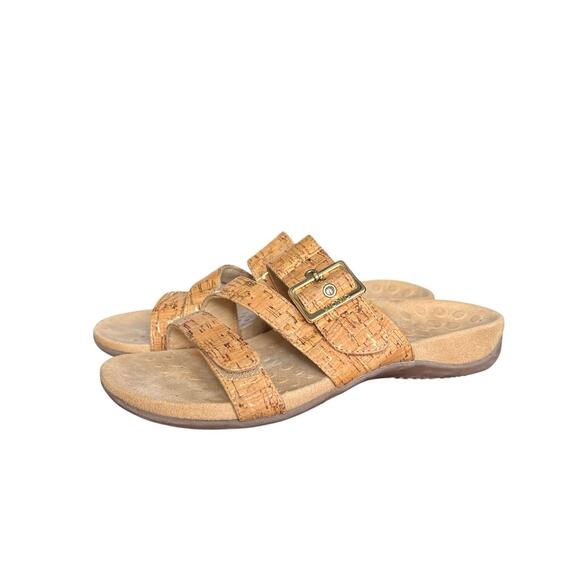 Vionic Womens Skylar Cork Slide Sandals Size 6 Adjustable Tan Gold TVW4946 - Picture 4 of 7